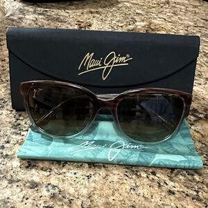 Maui Jim Brown Gradient Cat-Eye Sunglasses with Green-Tinted Lenses
